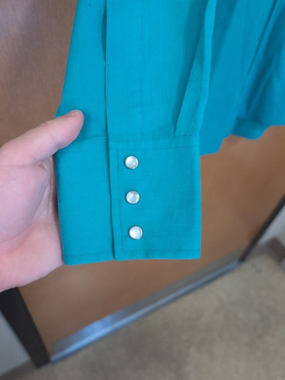 Ely Cattleman Shirt Mens 15 1/2 33 Blue Teal Long Sleeve VTG Pearl Snap Western - Picture 5 of 9